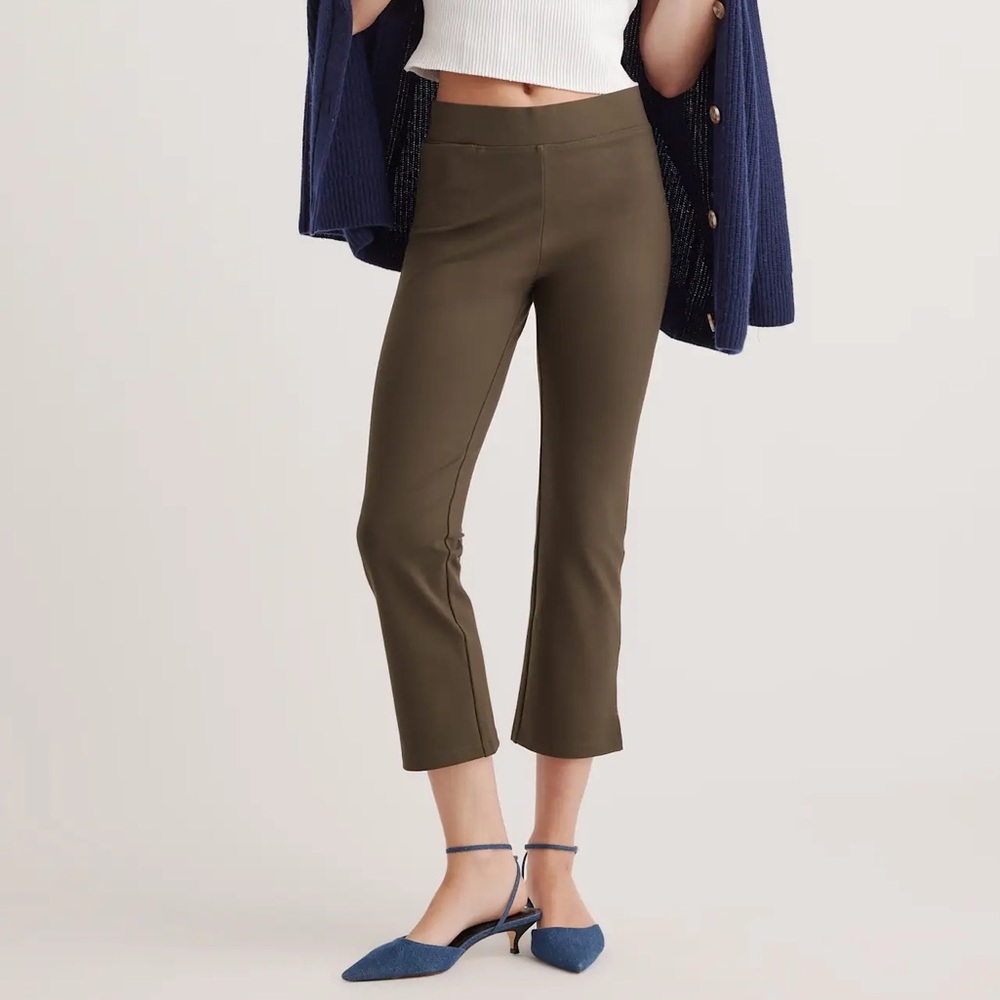 Quince Ultra Stretch Ponte Kick Flare Pants Olive Green Small Crop Slim Pant
